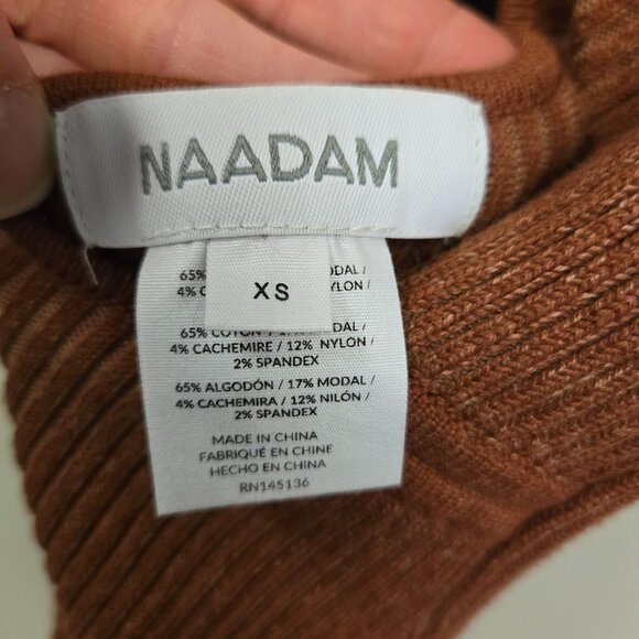 Naadam Women's XS Bodycon Reversible Ribbed Cotton Cashmere Blend Midi Dress Bri - Picture 6 of 11